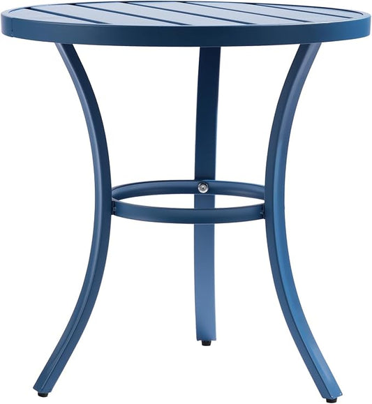 19.9" Metal Outdoor Round Side Table, Patio Side Table End Table for Porch Backyard Balcony Outside (Navy Blue)