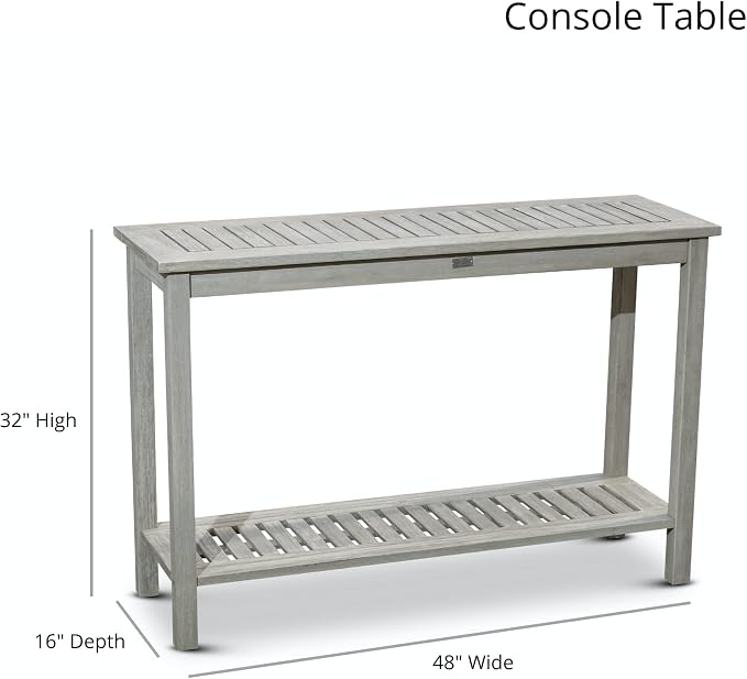 DTY Outdoor Living Eucalyptus Wood Console Table, Two-Shelf Outdoor Buffet, Silver Gray Weather-Resistant Finish
