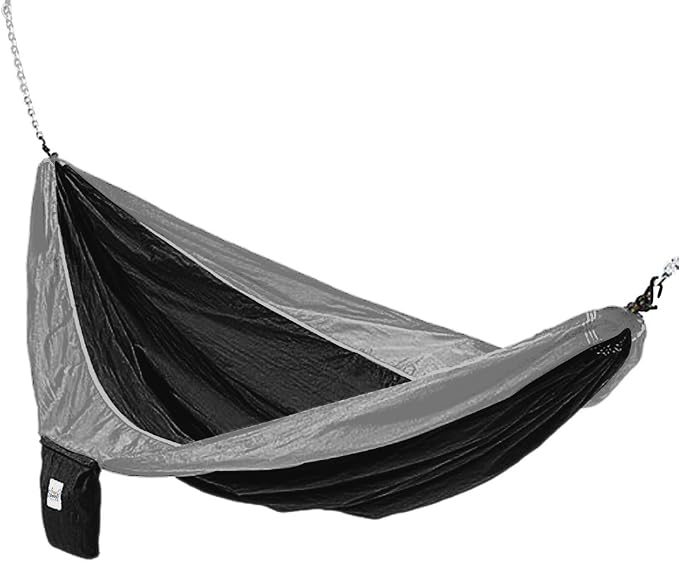 Parachute Silk Lightweight Portable Double Hammock, Black/Grey