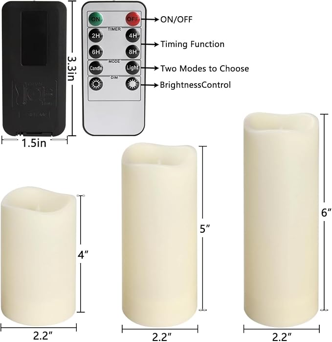 YOROXRG Set of 24 Waterproof Outdoor Flameless Candles, LED Candles with 4 Remote and Timer,(H 4" 5" 6" x D 2.2"),for Christmas,Halloween,Wedding,Festival