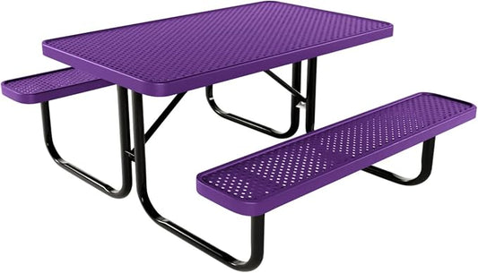 COATEDOUTDOORFURNITURE Heavy-Duty Portable Outdoor Kids Table, Punched Steel Kids Picnic Table, Commercial-Grade Picnic Table, Made in America (4ft Rectangular, Childrens, Purple)