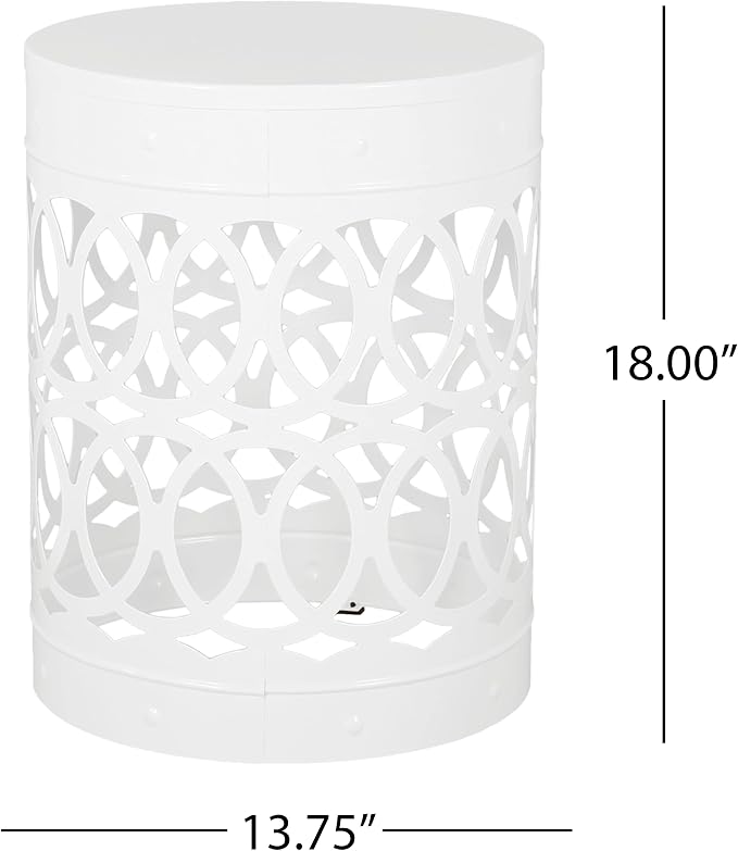 Outdoor Round Metal End Table Cut Out Design, Metal Round Patio Table Garden Stool Side Tables for Indoor Outdoor (White)