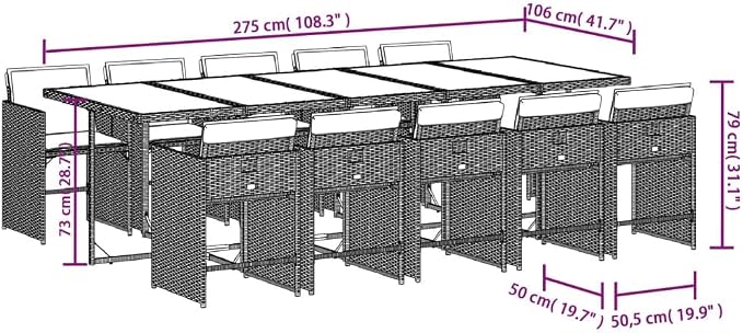 11-Piece Patio Dining Set with Cream Cushions Beige Poly Rattan Outdoor Furniture Set for Garden Backyard Balcony Porch