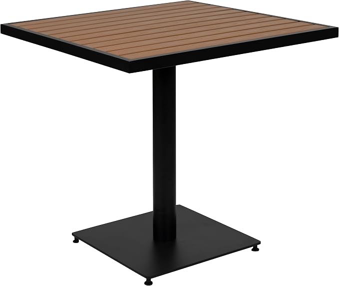 Flash Furniture Lark Outdoor Patio Bistro Dining Table with Faux Teak Poly Slats, 30" Square