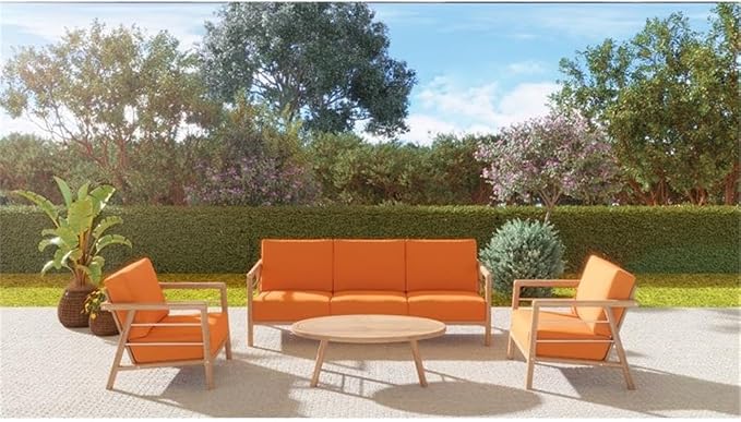 Pemberly Row Contemporary Oval Outdoor Coffee Table, Premium Teak Wood, Hand-Sanded Finish, Slatted Top, Mid-Century Design, Durable Patio Furniture for Garden, Deck, or Porch Use