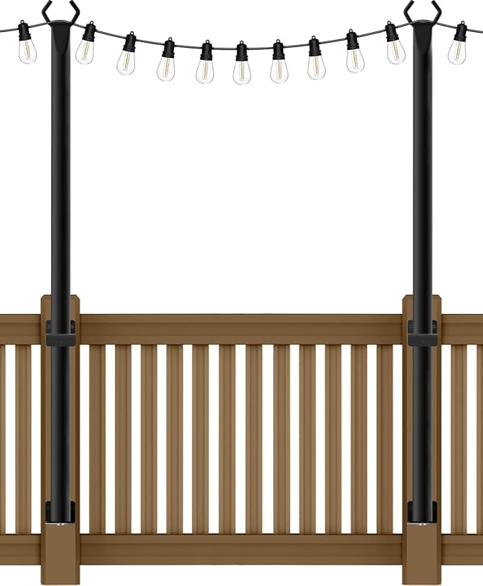 SINLEY 2 Pack 5Ft String Light Poles,Light Poles for Outside String Lights,Outdoor Light Poles with Fork,Metal Pole Stand for Patio,Backyard,Deck