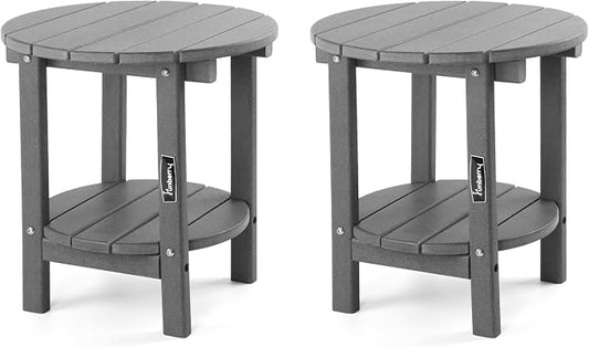 FUNBERRY Outdoor Adirondack Side Table Set of 2, Patio End Tables | 2-Tier, HDPE All Weather, No Rot or Rust or Crack, UV Fade Shield, Save Space, Easy-Clean for Indoor or Outdoor
