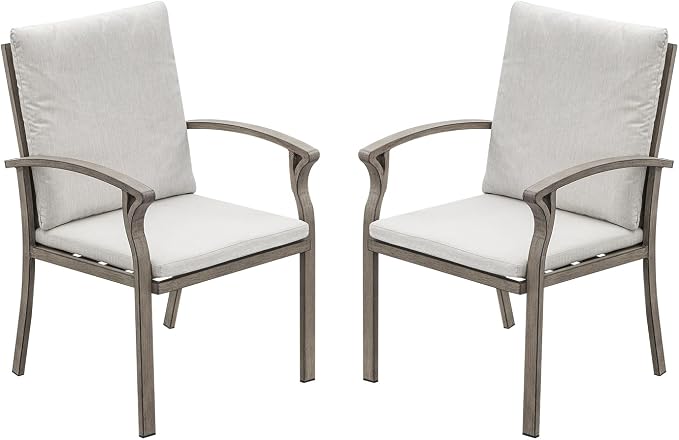 Outdoor Dining Chairs Set of 2, Never-Rust Patio Chairs Set with Thick Cushion, All Weather Aluminum Patio Dining Chairs, Patio Furniture Set for Garden, Backyard, Deck, Pool, Limed Oak