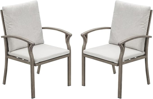 Outdoor Dining Chairs Set of 2, Never-Rust Patio Chairs Set with Thick Cushion, All Weather Aluminum Patio Dining Chairs, Patio Furniture Set for Garden, Backyard, Deck, Pool, Limed Oak