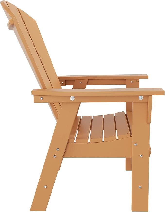 WestinTrends Malibu 6 Piece Adirondack Patio Dining Set with Bench, All Weather Poly Lumber Outdoor Table and Chairs, 71" Trestle Dining Table, 4 Adirondack Chair with Dining Bench, Teak
