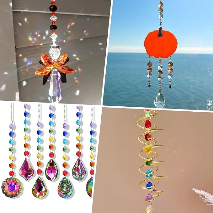 120Pcs 14mm Glass Octagon Crystal Beads 2 Hole Crystal Prism Beads Chocolate Chandelier Replacement Parts Links Suncatcher Faceted Spacer for DIY Lamp Hanging Pendant Jewelry Making Crafts
