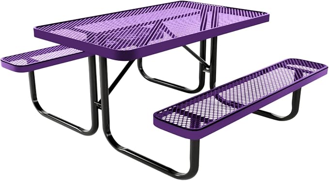 COATEDOUTDOORFURNITURE Heavy-Duty Portable Outdoor Kids Table, Expanded Metal Kids Picnic Table, Commercial-Grade Picnic Table, Made in America (4ft Rectangular, Childrens, Textured Purple)