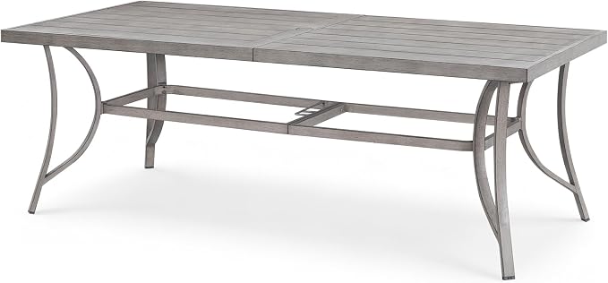Never-Rust Outdoor Dining Table for 8, Aluminum Patio Dining Table with Umbrella Hole, 84" Rectangle Outdoor Dining Tables for Deck, Backyard, Garden, Poolside, Limed Oak