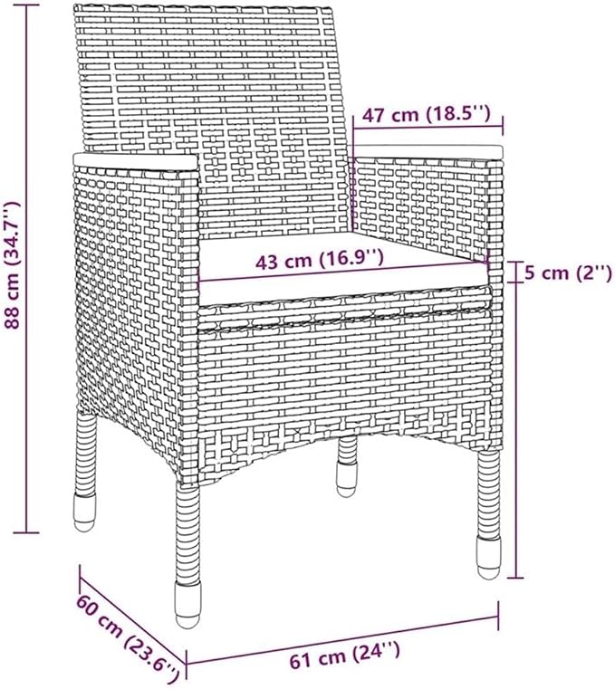 Afuera Living 7-Piece Patio Dining Set, Rectangular Glass Table, Powder-Coated Steel Frame, Weatherproof PE Rattan Chairs, Gray Cushions, Black/Gray Finish, Outdoor Garden, Terrace, or Patio Furniture