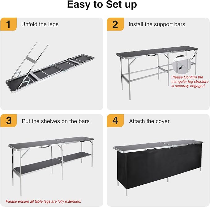 REDCAMP Portable Bar Table, Pop Up Folding Mobile Bar Bartender Table with Carry Bag for Events, Party, Camping, Tradeshow, Exhibition, Easy Setup, Black, 82"x33"x15"