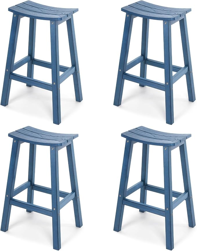 Stoog All-Weather Bar Stools Set of 4, 28" Outdoor Patio Barstools, Low Maintenance HIPS Furniture, Never Rots or Fades, for Kitchen Counter, Deck & Garden, Blue
