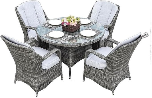 Patio 5-Pieces Gray Round Aluminum Rattan Outdoor Dining Set with Chairs