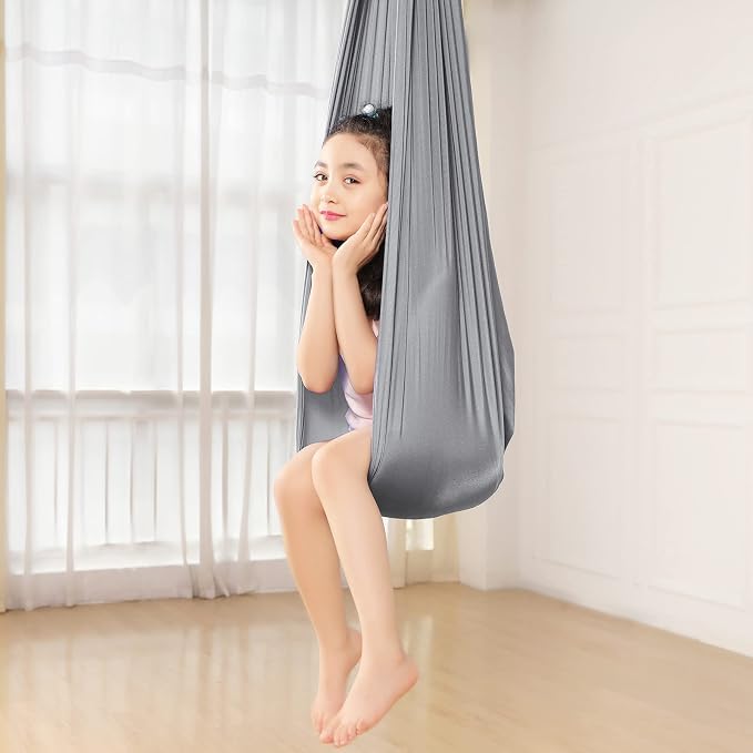 Kids Sensory Therapy Swing Hammock Children's Swing Hammock Indoor Elastic Cuddle Pod Swing for Autism Boys Girls with ADHD SPD Asperger's Sensory Integration Special Needs (Grey)