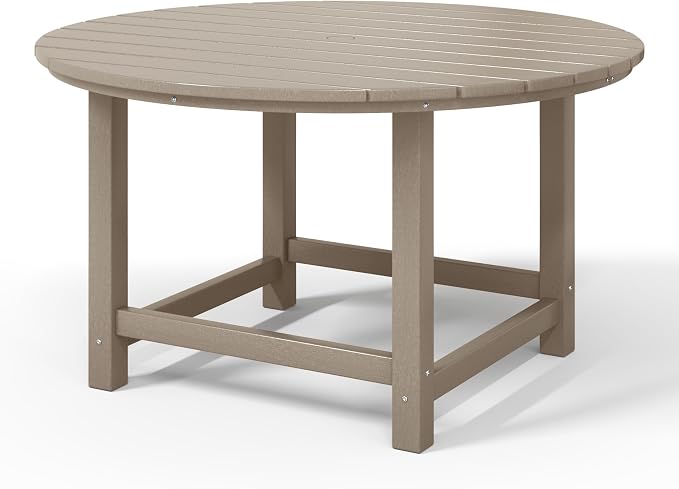 WestinTrends Malibu Kids Outdoor Patio Furniture HDPE 38" Wide Round Dining Table, Weathered Wood
