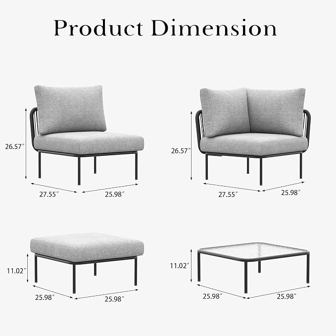 LayinSun 11 Pieces Aluminum Patio Furniture Set, Modern Modular Sectional Sofa with Fire Pit Table and Upgrade Thickness Cushion