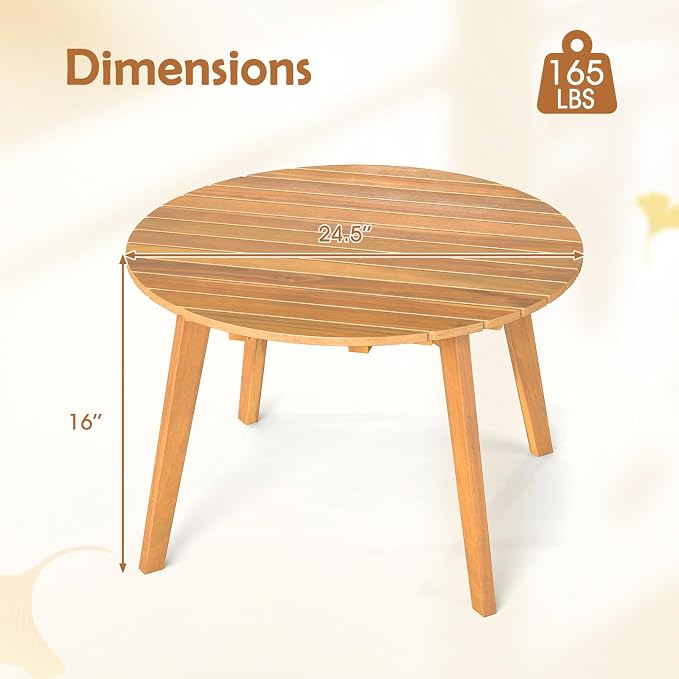 HAPPYGRILL Acacia Wood Patio Bistro Side Table, Outdoor Round End Table with Slatted Tabletop, for Backyard Poolside Garden, 24.5 Inch (2)