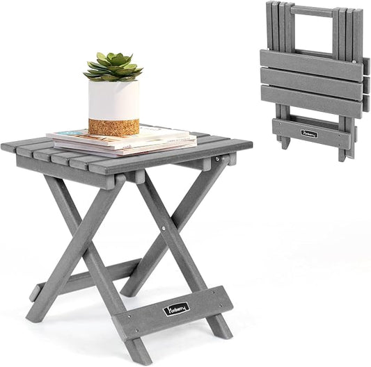 FUNBERRY Outdoor Folding Adirondack Side Table, Patio End Table | No Assembly, Portable, HDPE All Weather, No Rot, No Rust, No Crack, Save Space, Easy-Clean for Indoor or Outdoor