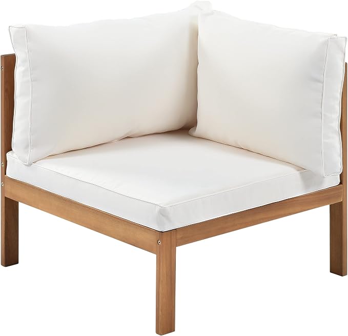 L-Shaped Wood Structure Patio Outdoor Sofa Set with Coffee Table and Cushion, Water Resistant Acacia Wood Sofa for Patio, Lawn, Yard, Pool or Backyard, Beige Cushion