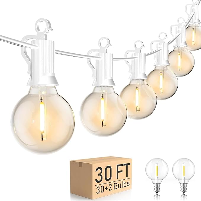 Brightown 30 FT Outdoor String Lights - Commercial Globe Patio Lights with 30 G40 LED Shatterproof Bulbs, Waterproof Connectable Hanging Light for Backyard Bistro Porch Cafe Deck