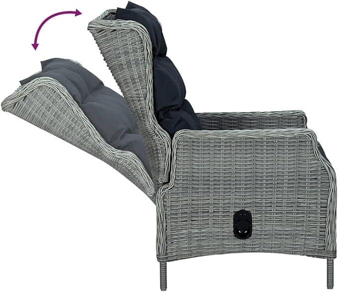 7 Piece Patio Dining Set with Light Gray Poly Rattan, Tempered Glass Table, and Adjustable Chairs for Garden