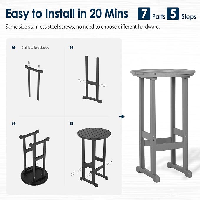 nalone Outdoor Bar Table and Chairs Set, HDPE Bar Table with Bar Stools Set of 2, Patio Table Pub Height Dining Table for Deck, Porch, Backyard, Garden