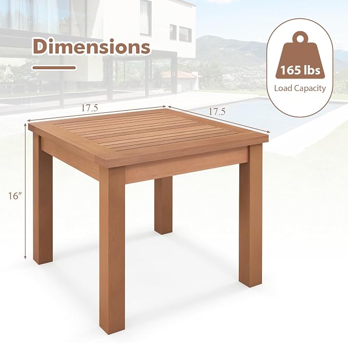 HAPPYGRILL Outdoor Side Table Set, Eucalyptus Wood Square End Table, Wood Patio Table with Slatted Tabletop for Backyard Poolside Porch