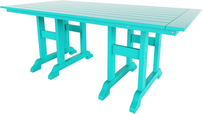 WO Home Furniture Adirondack Patio Dining Chair Table Bench Set of 6 PCS Rectangle Dinner Table Dining Arm-Chairs (Turquoise)