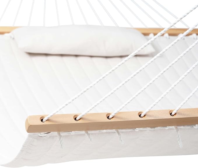 Lazy Daze Hammocks 12 FT Sunbrella Fabric Quilted Hammock Double Sunbrella Quilted Hammock with Spreader Bars & Pillow, All Weather and Fade Resistant for Outdoor, 450 lbs Capacity, Cast Pumice