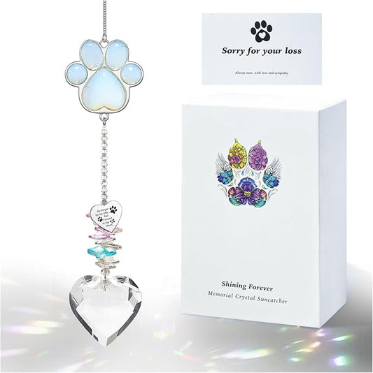 Dog Memorial Gifts, Pet Memorial Suncatcher, Loss of Dog Sympathy Gift | Thoughtful Dogs and Cats Bereavement Remembrance Gifts, Natural Cat's Eye Stone Paw Crystal Suncatcher