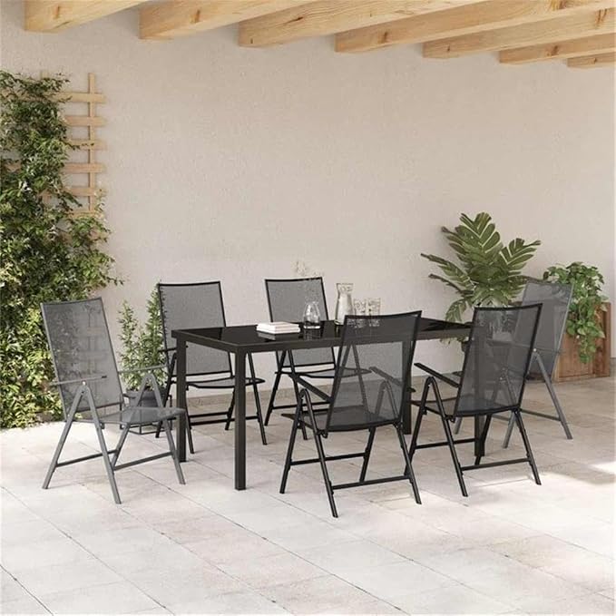 Afuera Living 7-Piece Patio Dining Set, Powder-Coated Steel Frame, Anthracite Finish, Rectangular Shape, Foldable and Height-Adjustable Design, Outdoor Garden or Patio Seating for 6 People