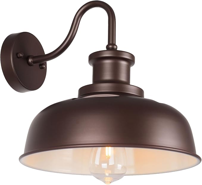 Solar Barn Light for Outside, Outdoor Wall Lights Solar Powered, Farmhouse Exterior Wall Sconce, Industrial Outside Lighting Fixture, Rustic Bronze White Lantern for Barn Shed Coop Garage Patio
