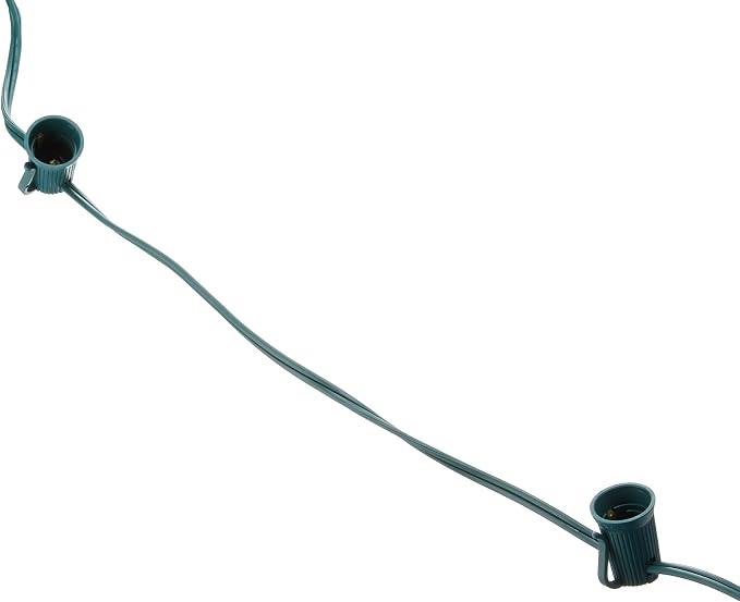 C9 Light Strings | 100' Green Cord with 12" Socket Spacing, E17 Light Stringer for C9 Christmas Lights