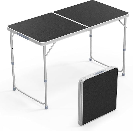 VINGLI 4FT White Folding Table with Carrying Handle Height Adjustable Lightweight Fold Up Portable for Indoor Outdoor Picnic,Camping,Hiking,Fishing,BBQ …