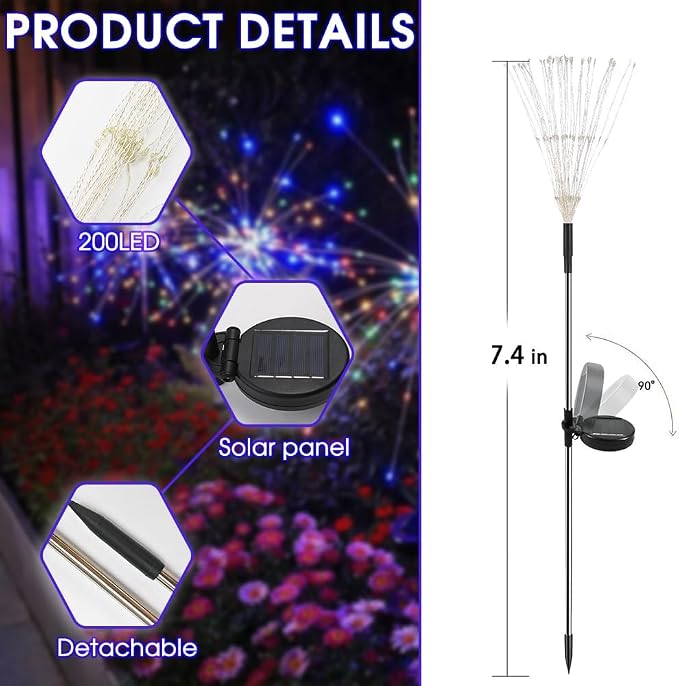 HPUFKOT Solar Garden Lights Outdoor,Waterproof Garden, 2PC 200 LED Twinkling Firework Lights Decorative with 8 Modes,Decor for Yard Patio Pathway Lawn for Yard Outside Fairy Decorative