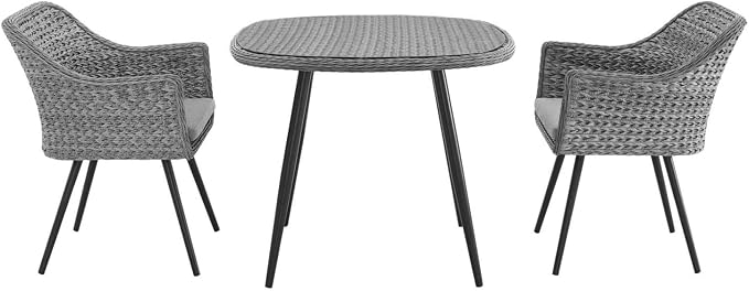Modway EEI-3182-GRY-GRY-SET Endeavor 3 Piece Outdoor Patio Wicker Rattan Set Gray, Dining Set of 3