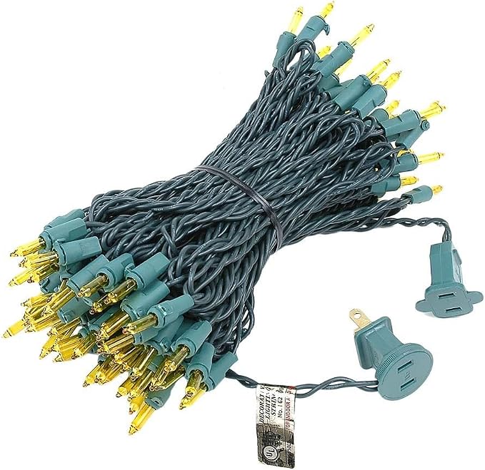 Novelty Lights 50 Feet 100 Bulbs Traditional Yellow Mini Lights, Green Wire