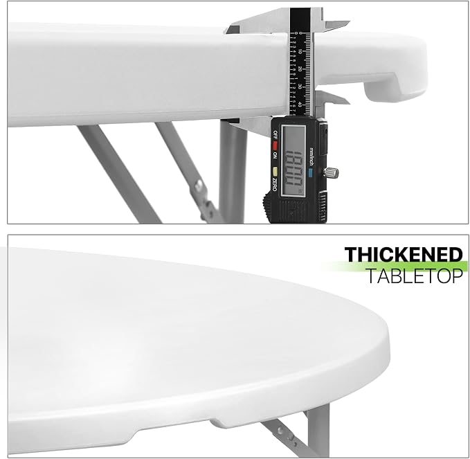 Magshion 53" Round Folding Table, 4.5 Feet Bi-Folding Plastic Commercial Dining Card Table w/Carrying Handle for Outdoor Wedding Party Event Picnic, White