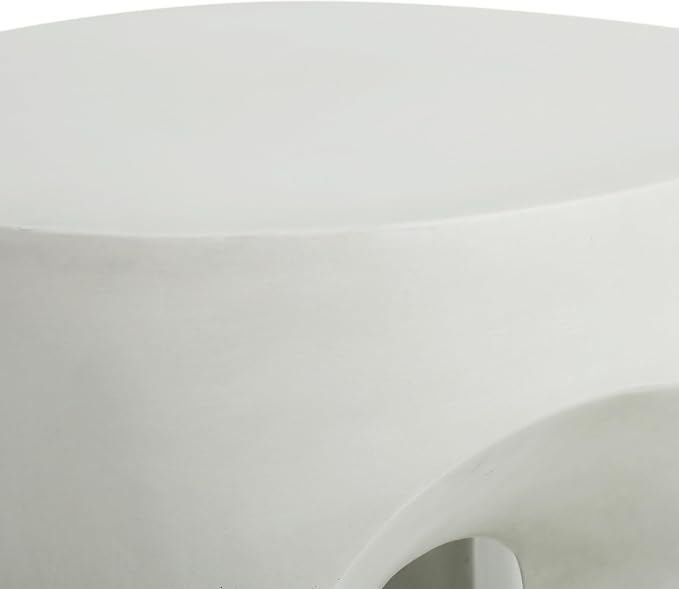 Outdoor Side Table 18" U-Shape Shape Concrete Side Table, Patio Tables for Outside Decorative Garden Stools, No Assembly Accent Table for Patio Porch Living Room, White