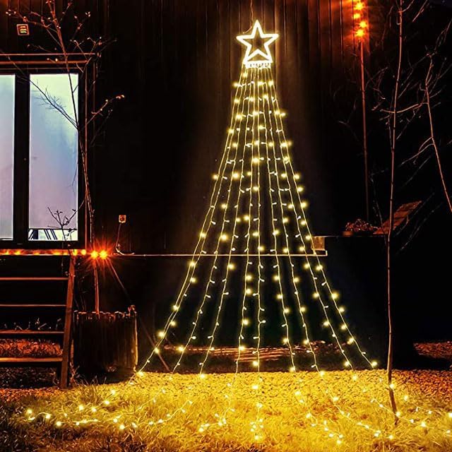 Christmas Lights, 320 LED String Lights with 12" Plastic Star Tree Topper, 8 Modes Outdoor Waterproof Christmas New Year Parties, Yard, Garden, Home Decor (Warmwhite)
