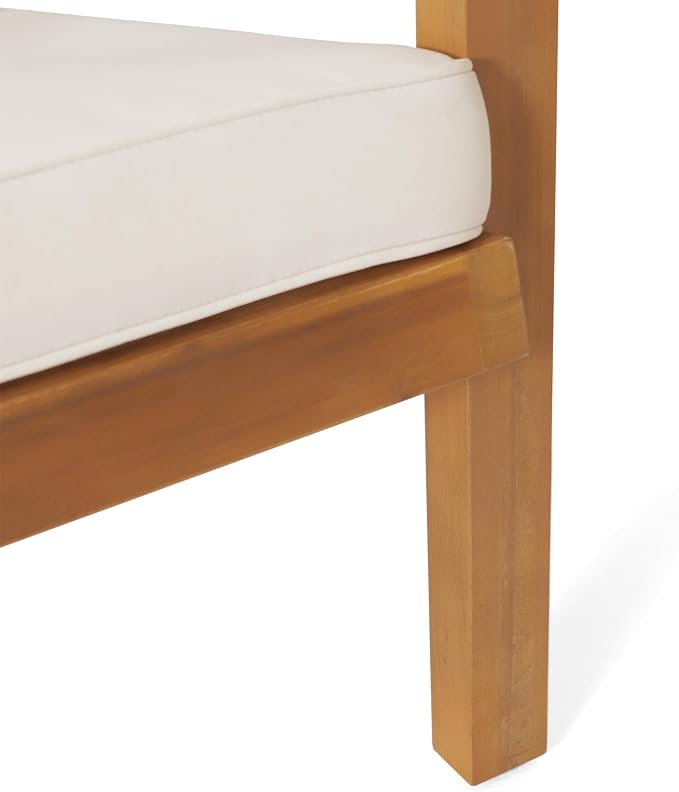 Christopher Knight Home Leah 2-Seater Acacia Wood Outdoor Patio Furniture Set, Outdoor Conversation Chat Set with Cushion, Adirondack Chairs Set of 2 + Side Table Set for Backyard Balcony, Teak+Beige