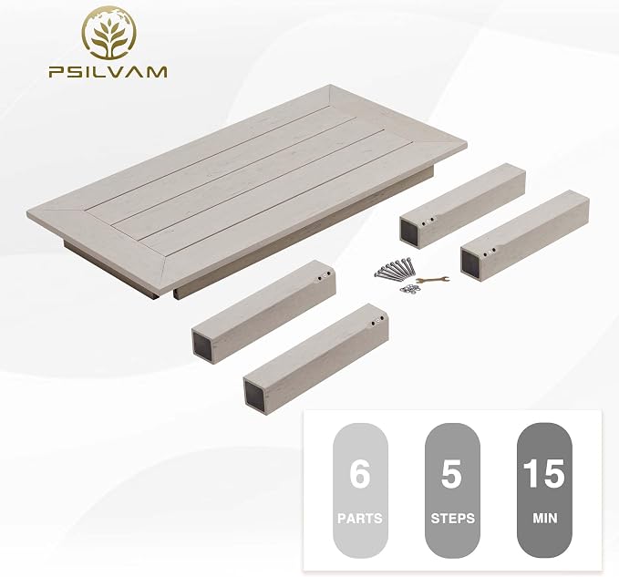 Psilvam Outdoor Coffee Table, 47.2" Poly Lumber Modern Rectangle Large Coffee Table, Weatherproof Patio Coffee Table Rotproof & Fadeproof, Patio Furniture for Porch, Balcony, Living Room (Grey)