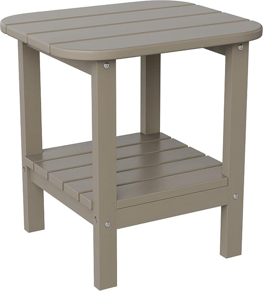 Flash Furniture Newport 2-Tier Adirondack Side Table - Recycled HDPE All-Weather Materials - Indoor/Outdoor - Brown
