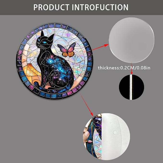 Acrylic Suncatcher Window Hanging, Black Cat Sun Catcher Rainbow Indoor Window Decoration for Living Room Bedroom Summer Home Balcony Ornaments, 7.87 inches