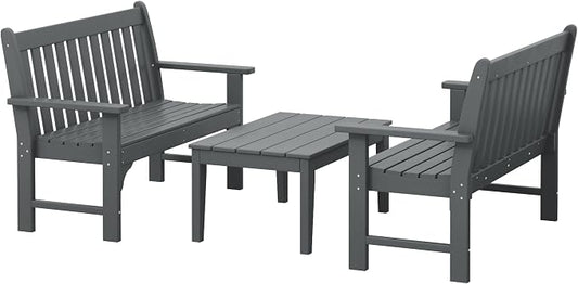 WestinTrends Malibu 3-Piece HDPE Outdoor Patio Furniture Couch and Coffee Table Set, Gray
