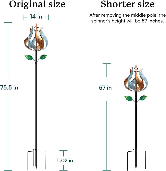 Wind Spinners Outdoor, Tulip Metal Wind Spinner with Stake for Yard and Garden, Outdoor Decor Ideas for Garden Lovers (14'' W x 75'' H)